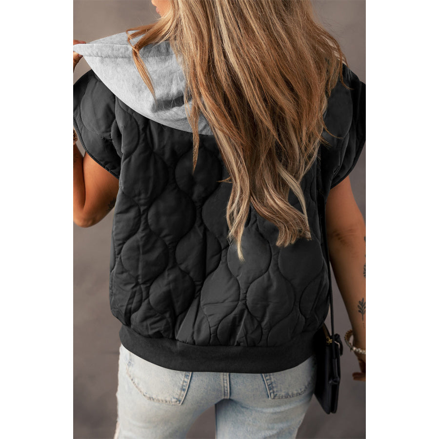 Drawstring Zip Up Hooded Vest Coat Apparel and Accessories