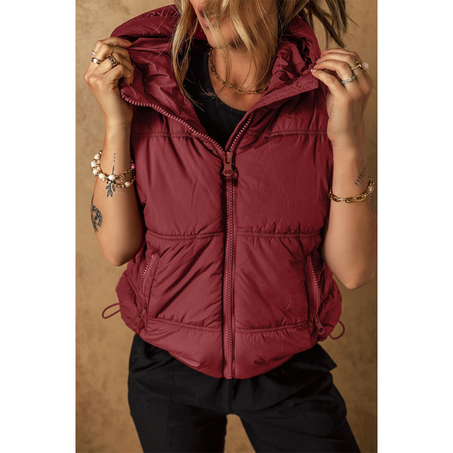 Drawstring Zip Up Hooded Vest Coat Apparel and Accessories