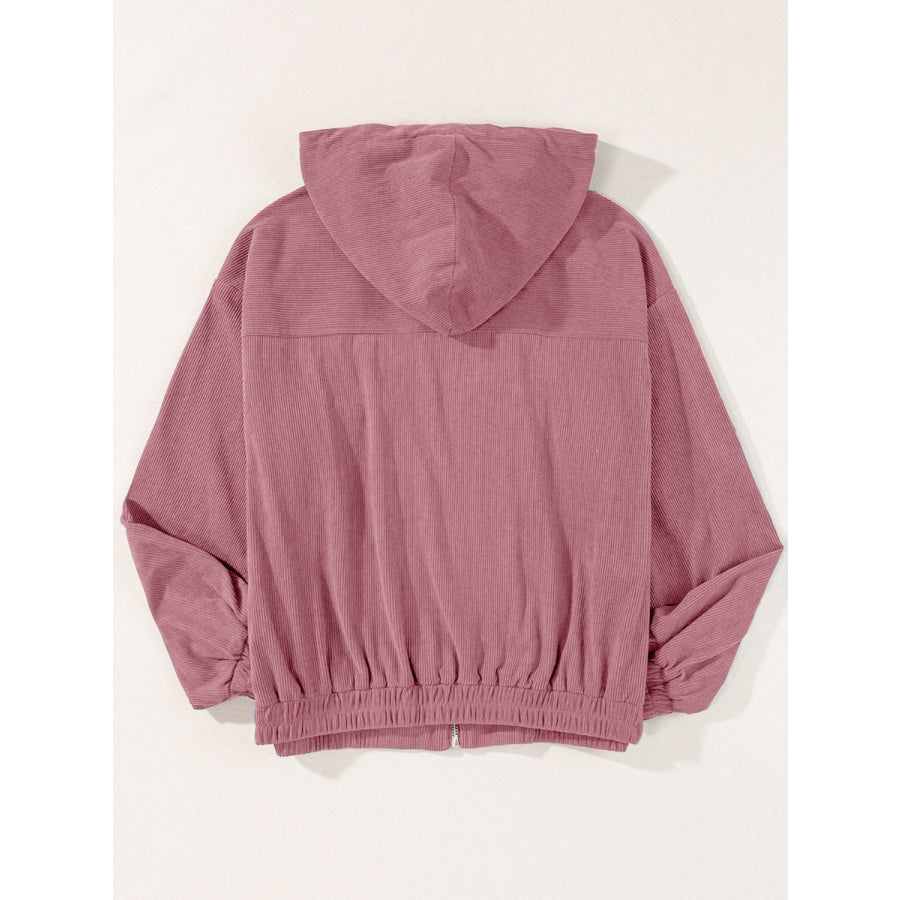 Drawstring Zip Up Long Sleeve Hooded Jacket Dusty Pink / S Apparel and Accessories