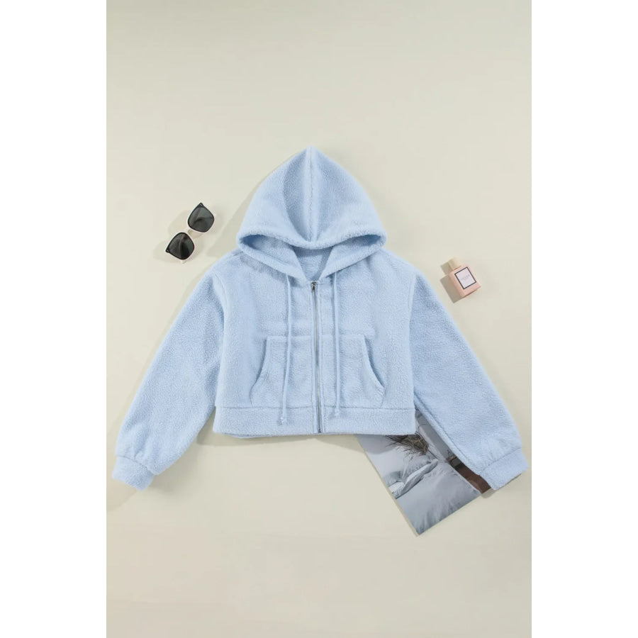 Drawstring Zip Up Long Sleeve Hoodie Apparel and Accessories