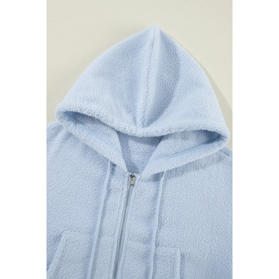 Drawstring Zip Up Long Sleeve Hoodie Apparel and Accessories