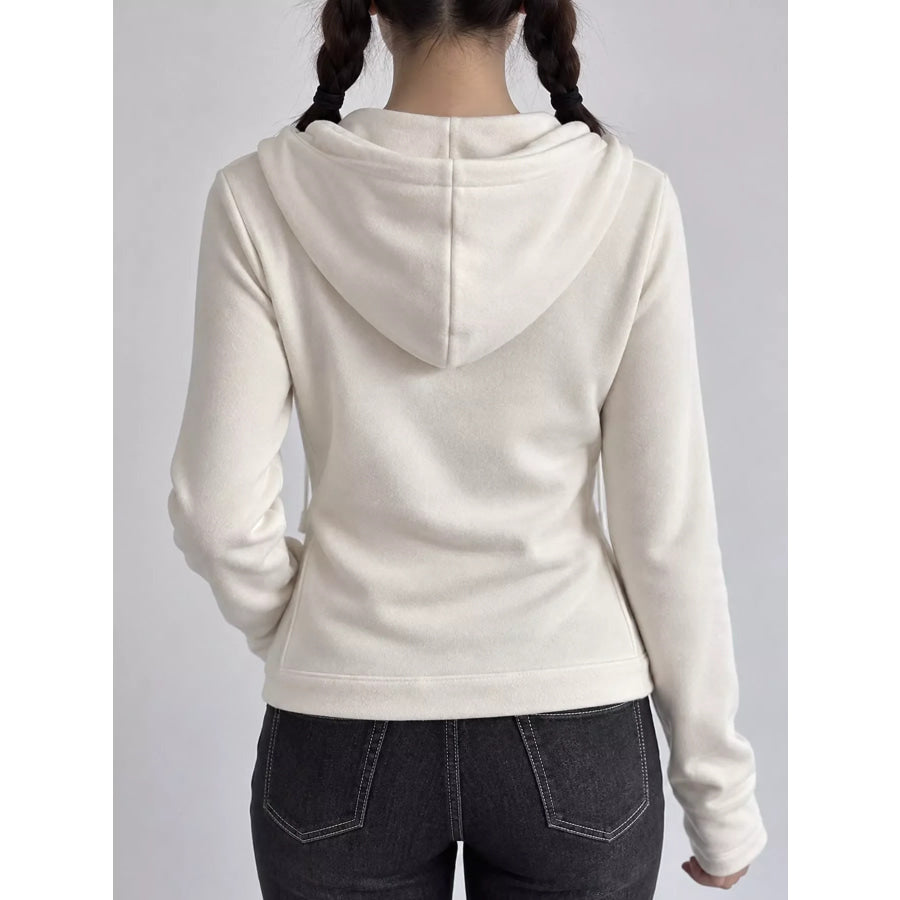 Drawstring Zip-Up Slim Fit Hoodie Apparel and Accessories