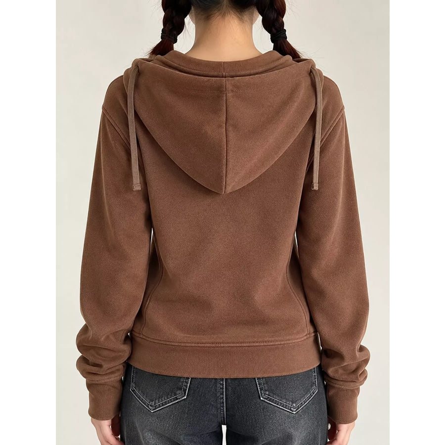 Drawstring Zip-Up Slim Fit Hoodie Apparel and Accessories