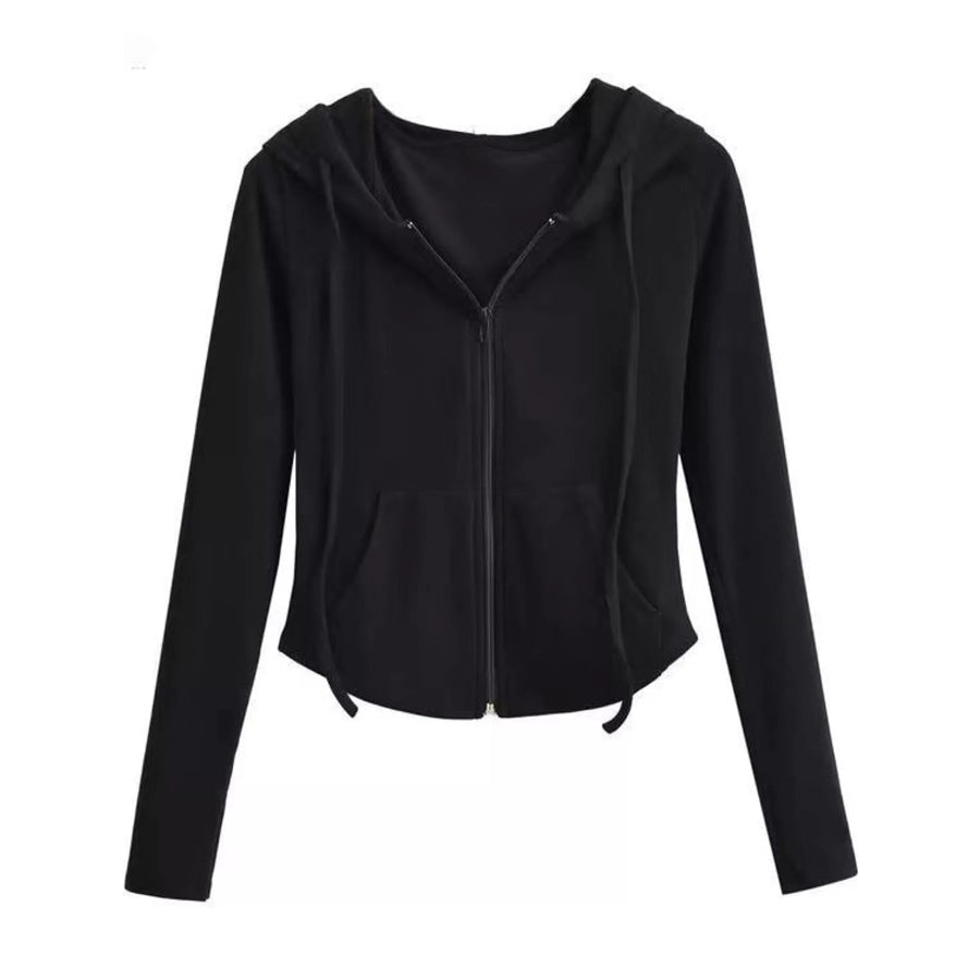 Drawstring Zip-Up Slim Fit Hoodie Apparel and Accessories