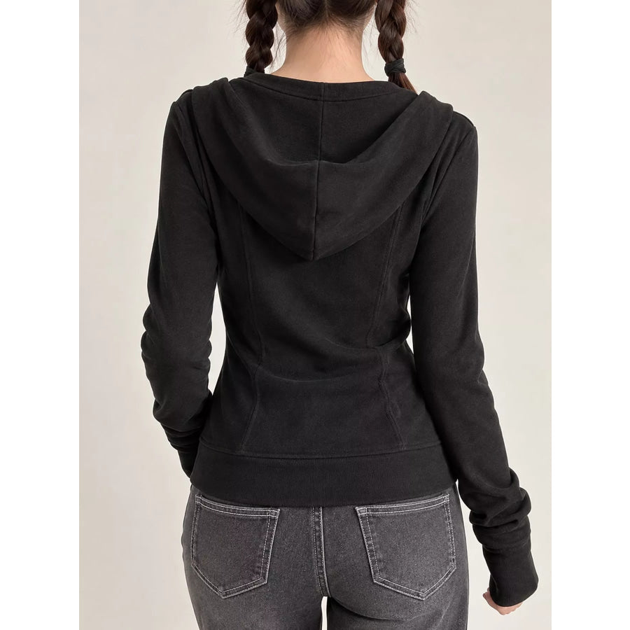 Drawstring Zip-Up Slim Fit Hoodie Apparel and Accessories