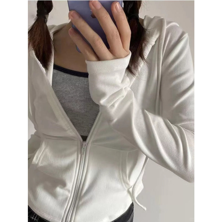 Drawstring Zip-Up Slim Fit Hoodie Apparel and Accessories