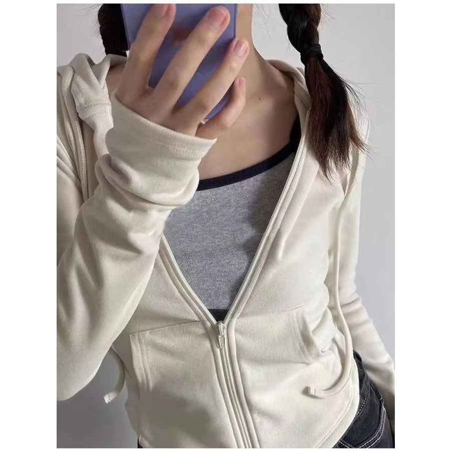 Drawstring Zip-Up Slim Fit Hoodie Apparel and Accessories