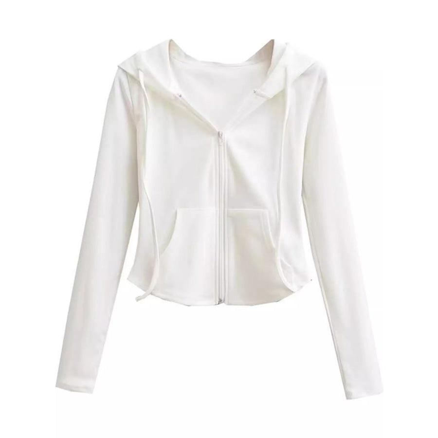 Drawstring Zip-Up Slim Fit Hoodie Apparel and Accessories