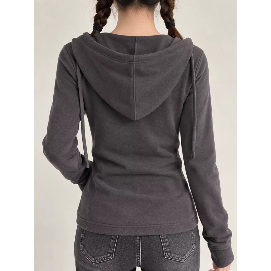 Drawstring Zip-Up Slim Fit Hoodie Apparel and Accessories