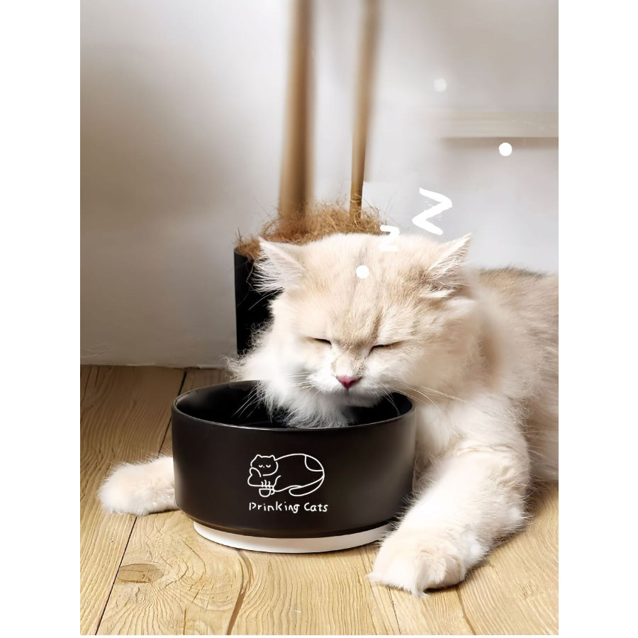 Drinking Cats Pattern Ceramic Pet Bowl Black Bowl / ONESIZE Apparel and Accessories
