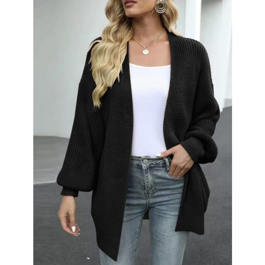 Drop Shoulder Balloon Sleeve Cardigan Black / S Clothing