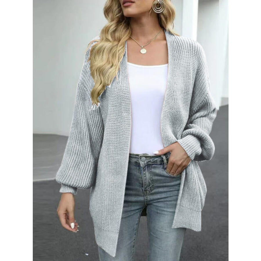 Drop Shoulder Balloon Sleeve Cardigan Heather Gray / S Clothing