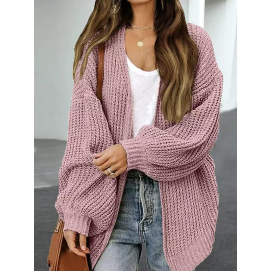 Drop Shoulder Balloon Sleeve Cardigan Light Mauve / S Clothing