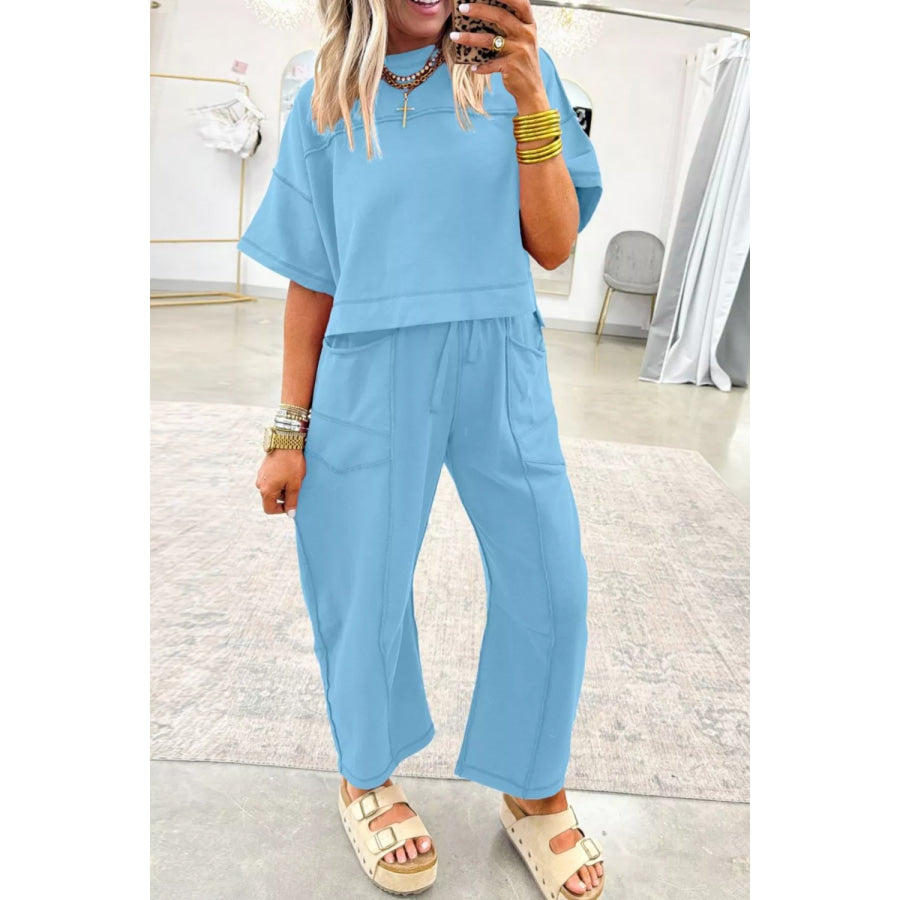 Drop Shoulder Boxy Tee and Barrel Pants Set Apparel and Accessories