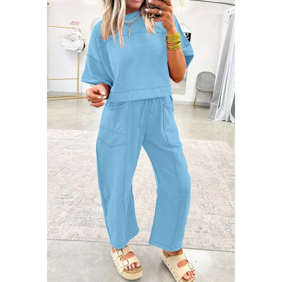 Drop Shoulder Boxy Tee and Barrel Pants Set Apparel and Accessories