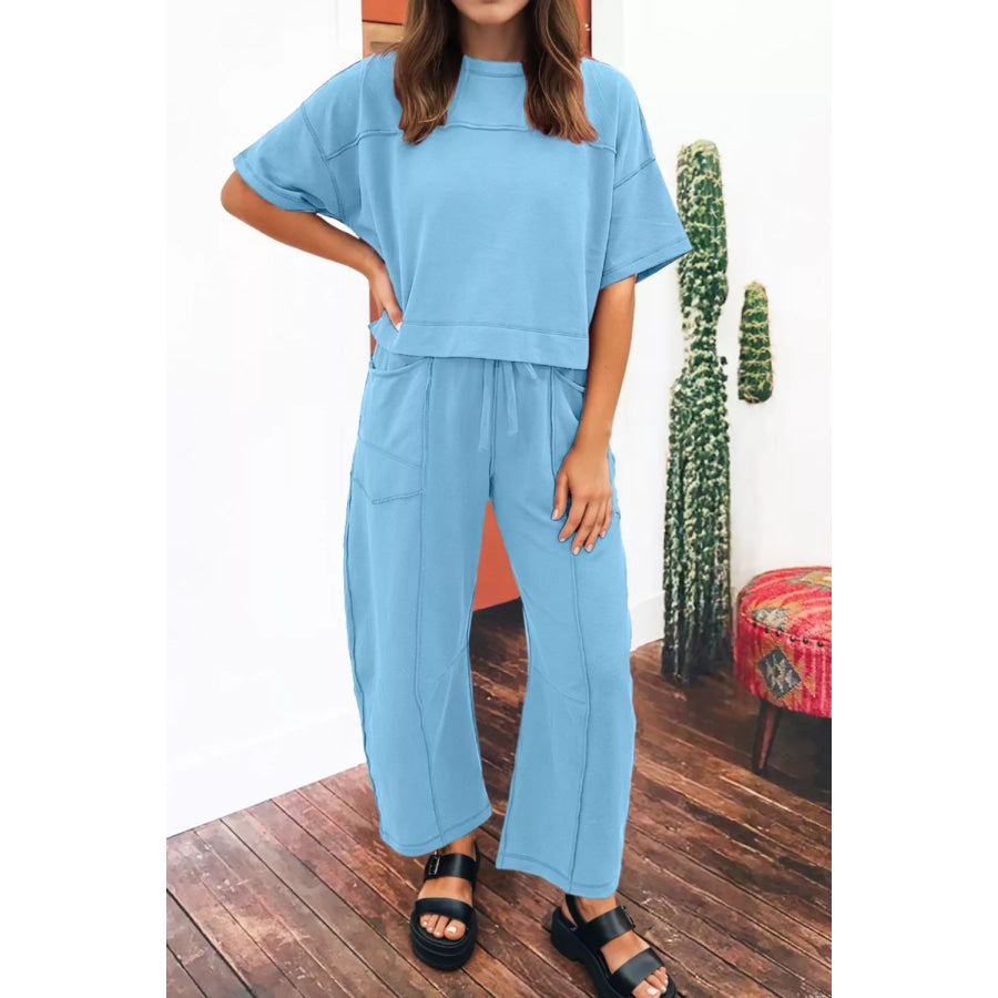 Drop Shoulder Boxy Tee and Barrel Pants Set Apparel and Accessories
