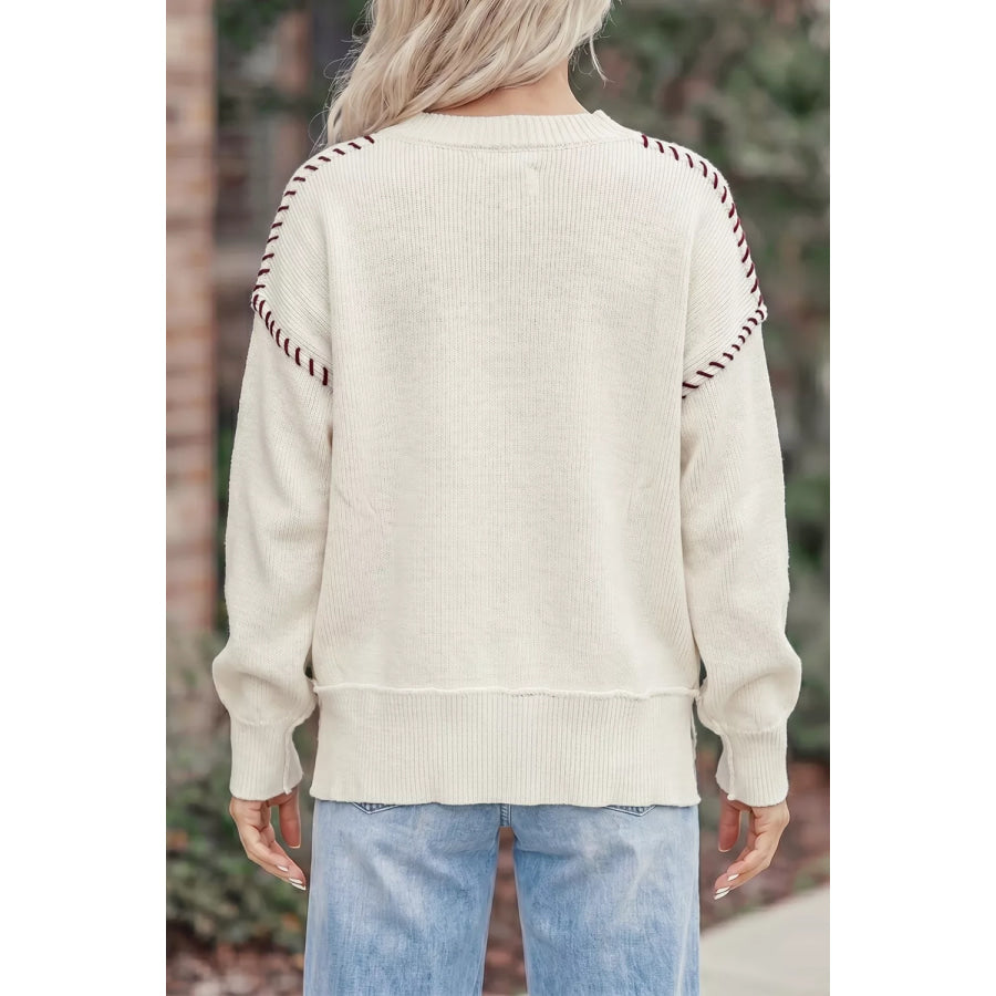 Drop Shoulder Game Day Letter Sweater White / S Apparel and Accessories