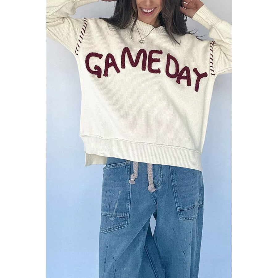 Drop Shoulder Game Day Letter Sweater Apparel and Accessories