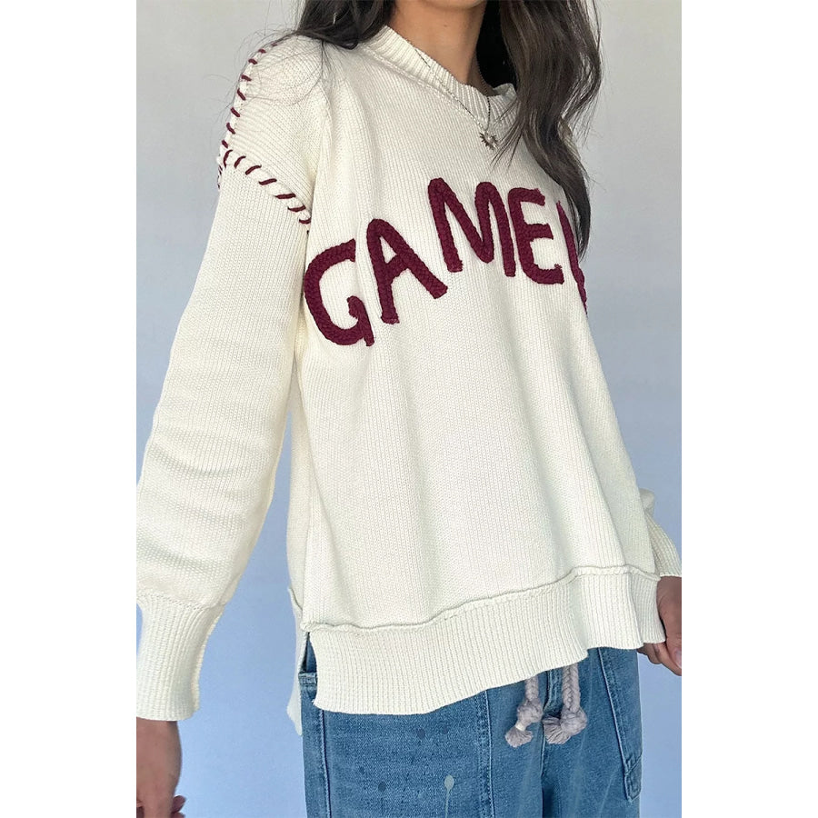 Drop Shoulder Game Day Letter Sweater Apparel and Accessories