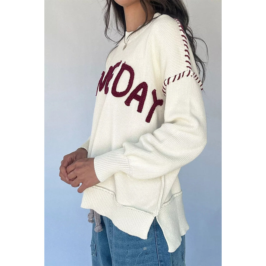 Drop Shoulder Game Day Letter Sweater Apparel and Accessories
