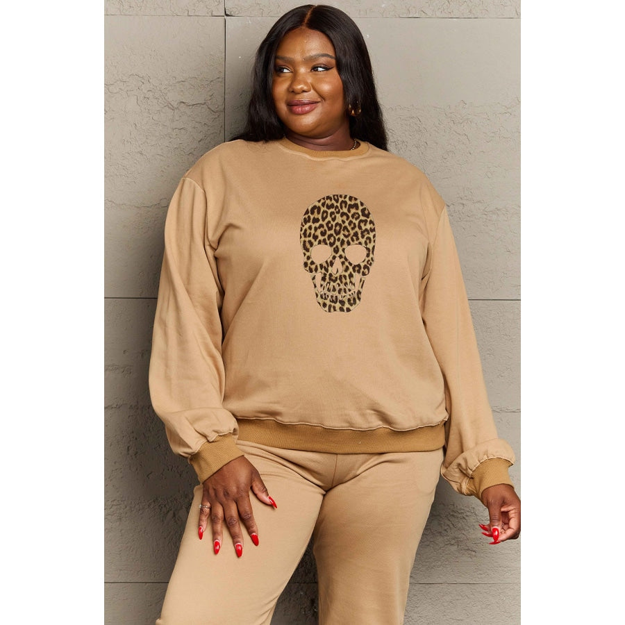 Drop Shoulder Graphic Sweatshirt Tan / S