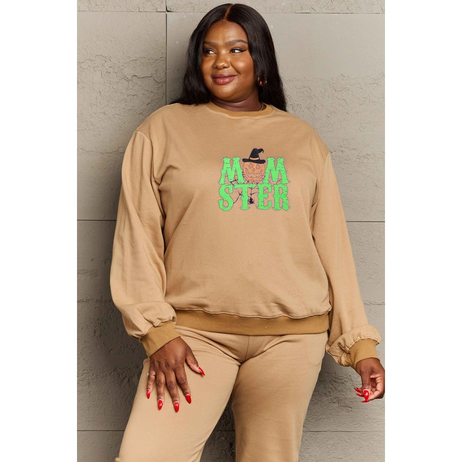 Drop Shoulder Graphic Sweatshirt Tan / S