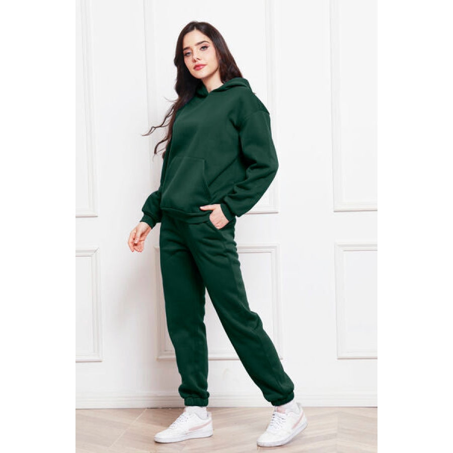 Drop Shoulder Long Sleeve Hoodie and Pants Set Clothing