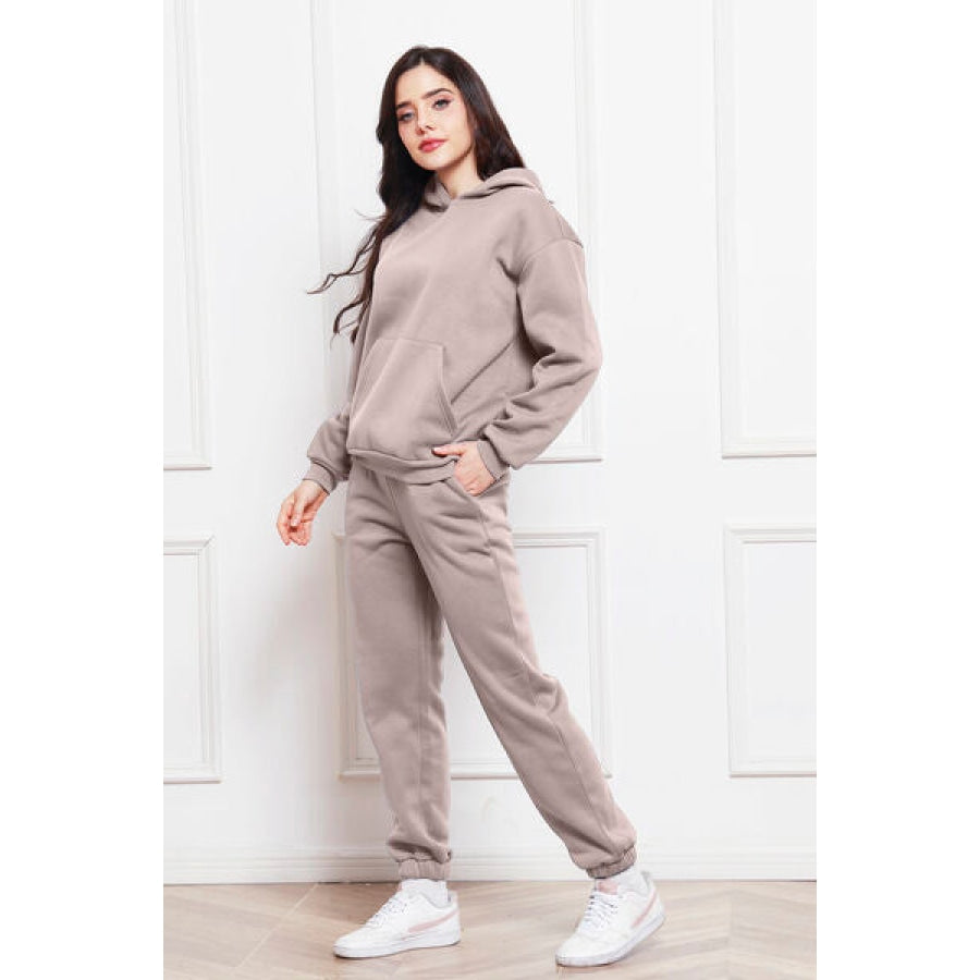 Drop Shoulder Long Sleeve Hoodie and Pants Set Clothing