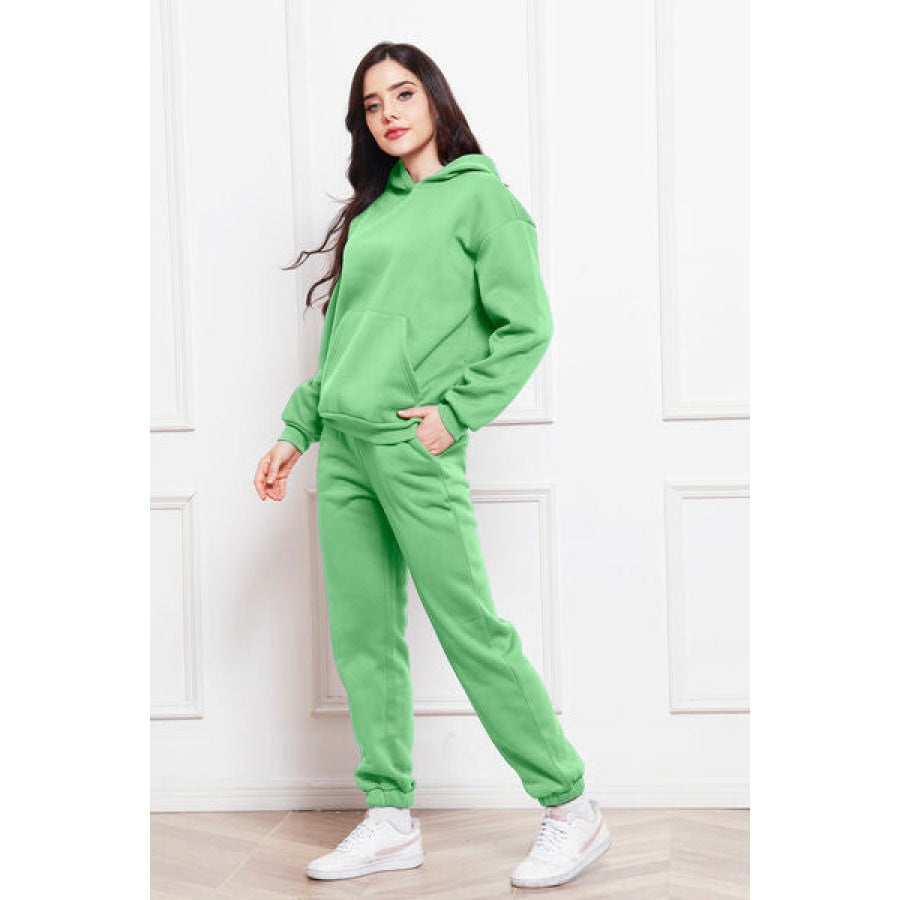 Drop Shoulder Long Sleeve Hoodie and Pants Set Clothing