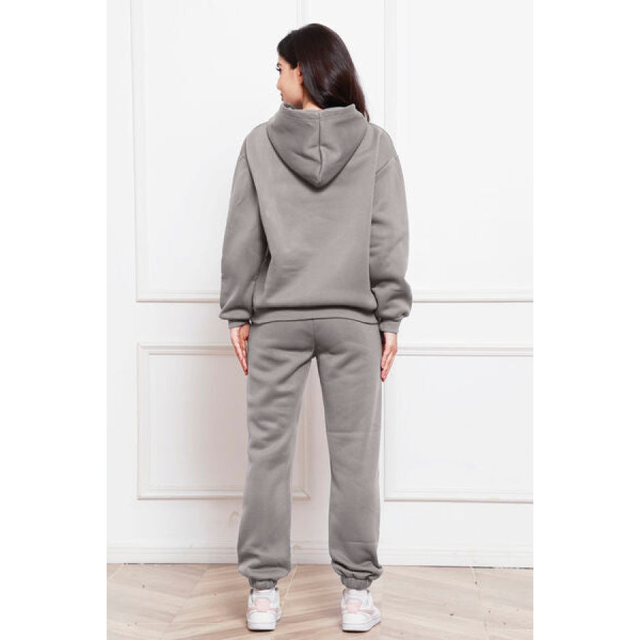 Drop Shoulder Long Sleeve Hoodie and Pants Set Clothing