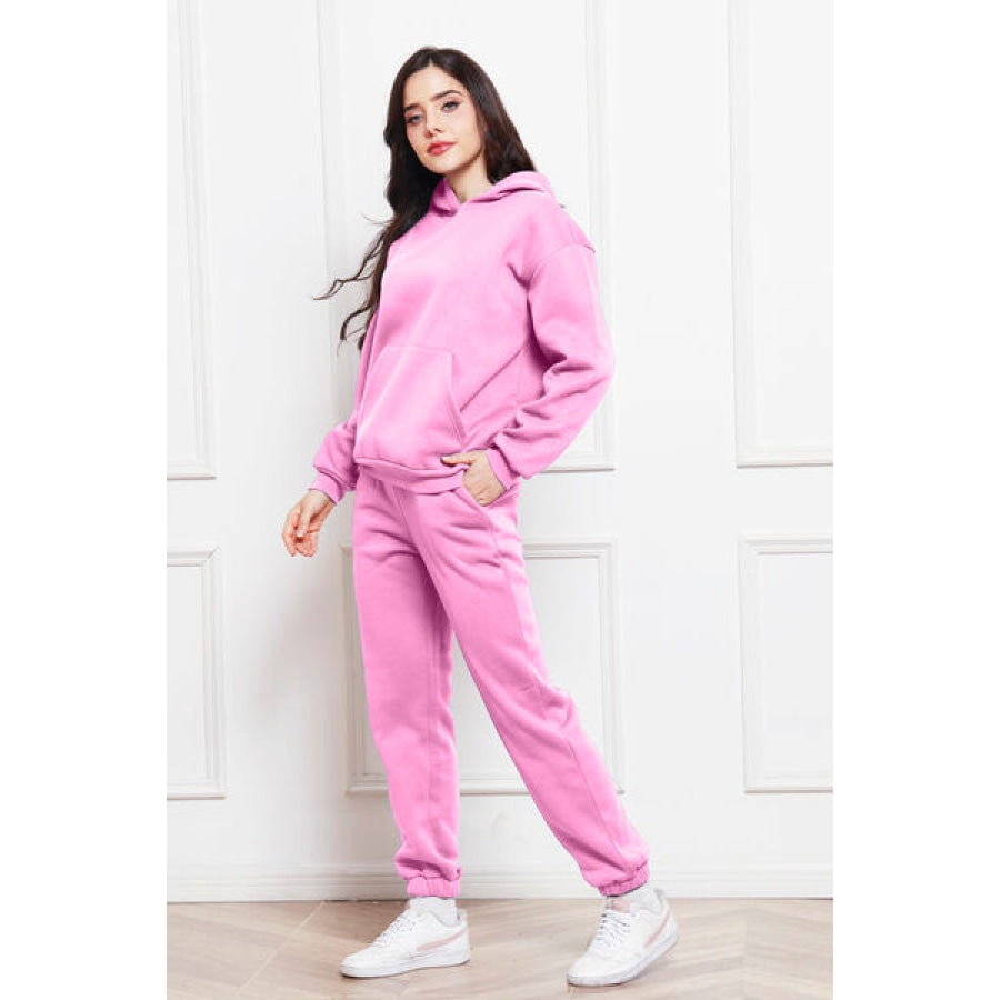 Drop Shoulder Long Sleeve Hoodie and Pants Set Clothing