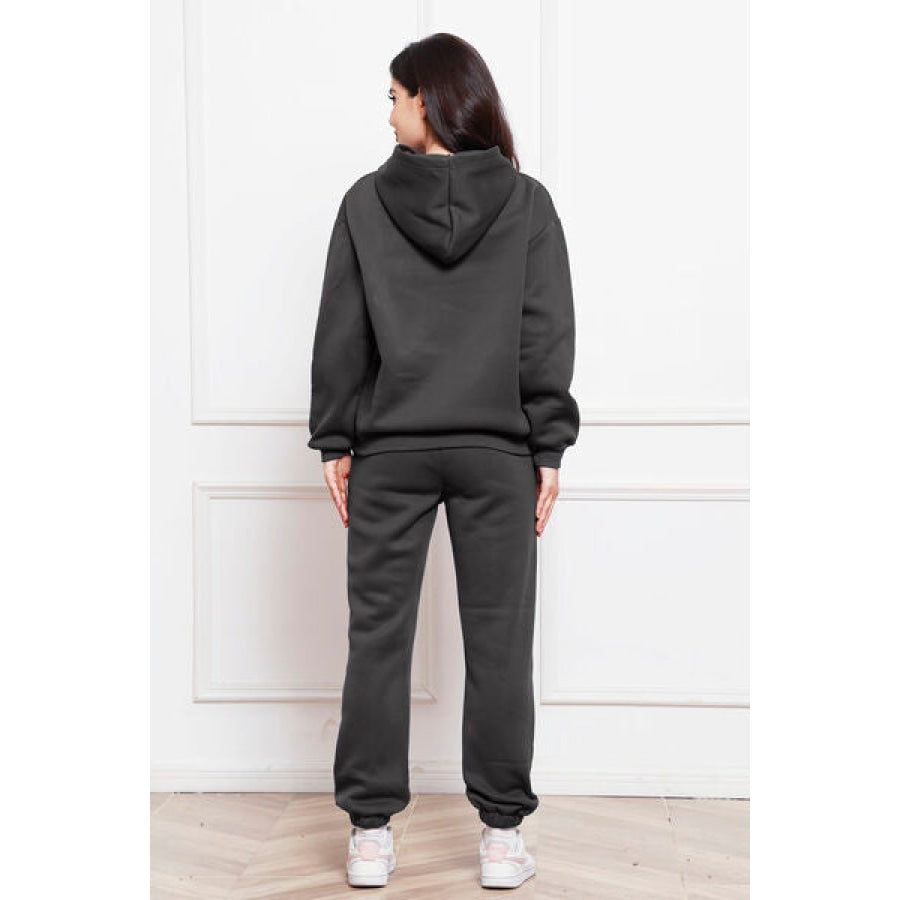 Drop Shoulder Long Sleeve Hoodie and Pants Set Clothing