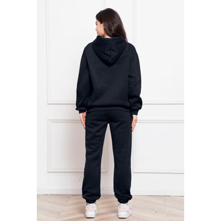 Drop Shoulder Long Sleeve Hoodie and Pants Set Clothing