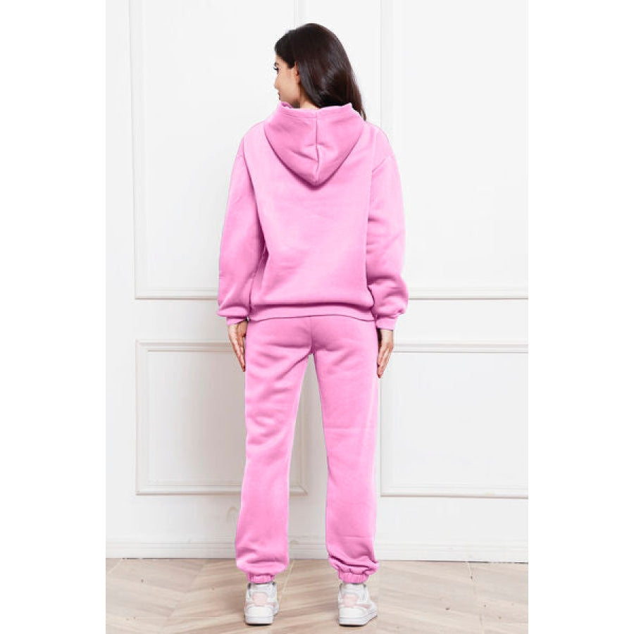 Drop Shoulder Long Sleeve Hoodie and Pants Set Clothing