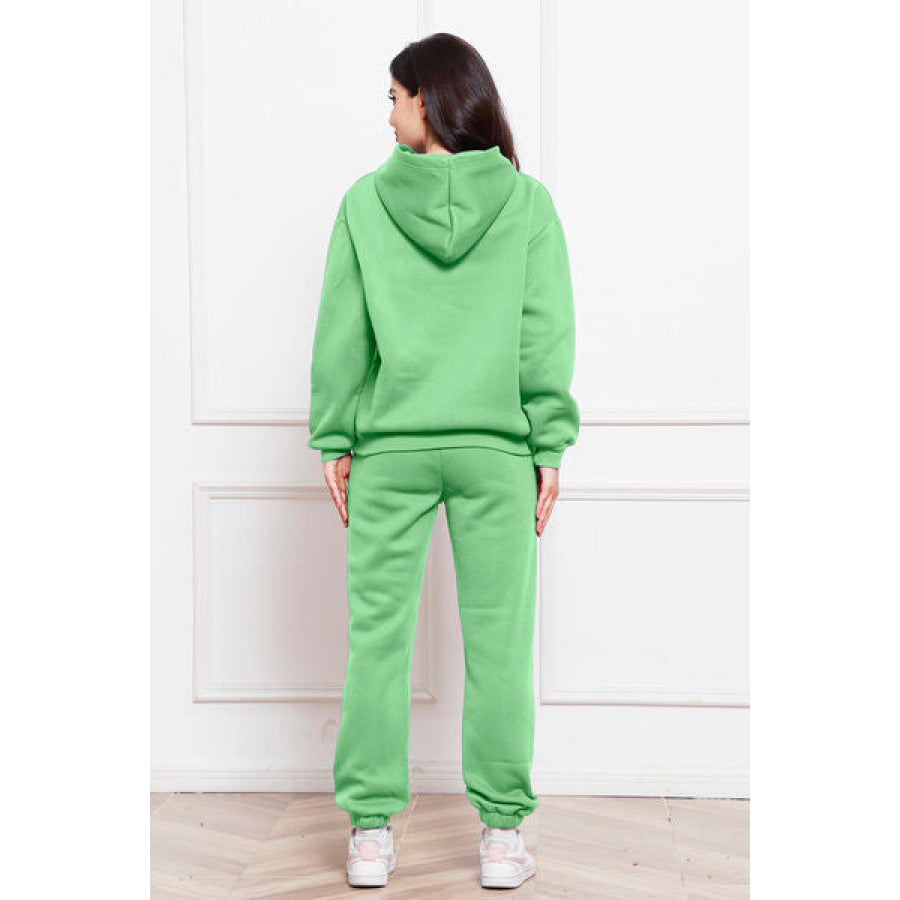 Drop Shoulder Long Sleeve Hoodie and Pants Set Mint Green / S Clothing