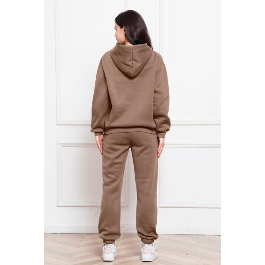 Drop Shoulder Long Sleeve Hoodie and Pants Set Clothing