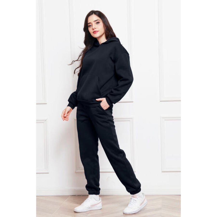 Drop Shoulder Long Sleeve Hoodie and Pants Set Clothing