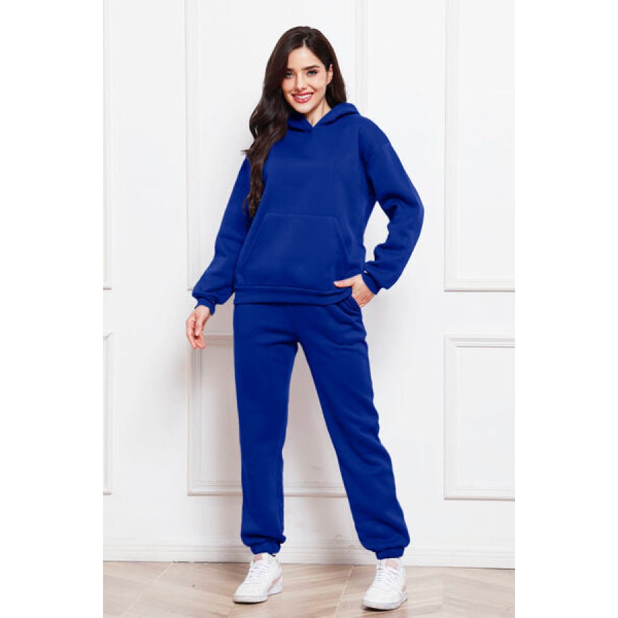 Drop Shoulder Long Sleeve Hoodie and Pants Set Navy / S Clothing