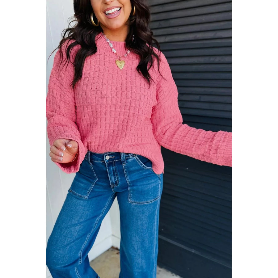 Drop Shoulder Long Sleeve Knit Regular Fit Sweater Apparel and Accessories