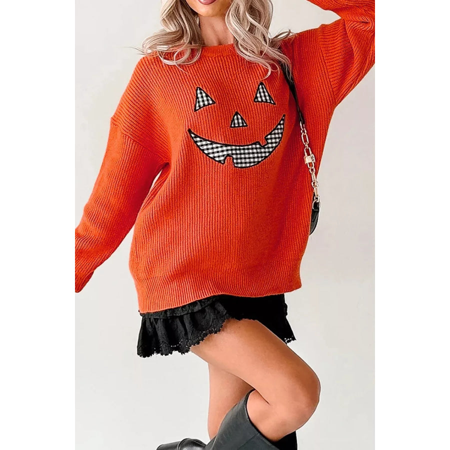 Drop Shoulder Long Sleeve Round Neck Halloween Sweater Apparel and Accessories