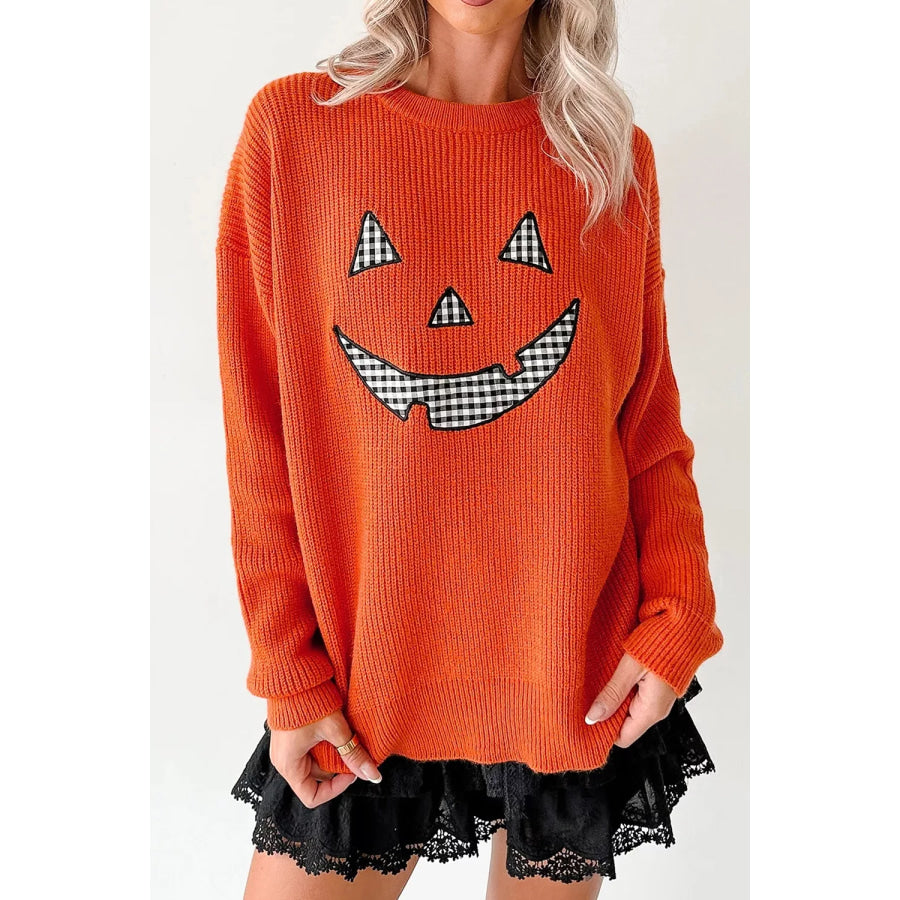 Drop Shoulder Long Sleeve Round Neck Halloween Sweater Apparel and Accessories