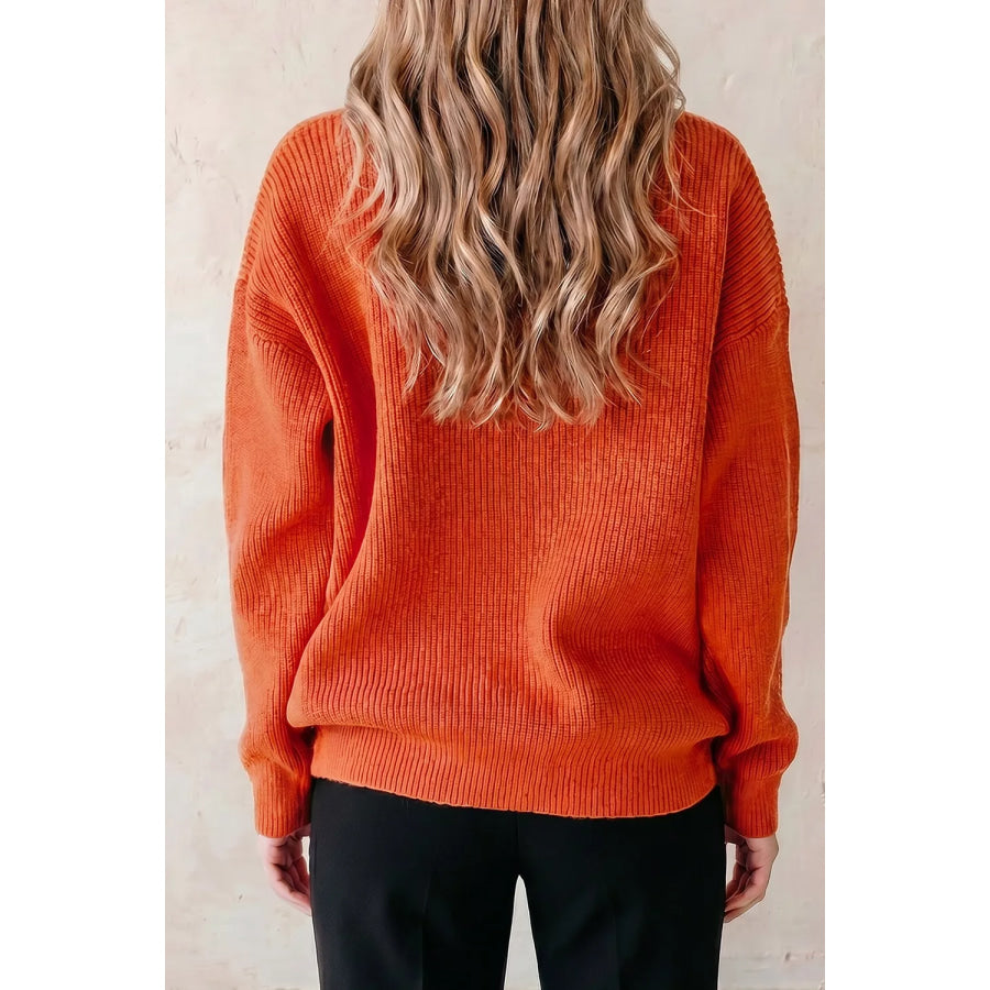 Drop Shoulder Long Sleeve Round Neck Halloween Sweater Apparel and Accessories