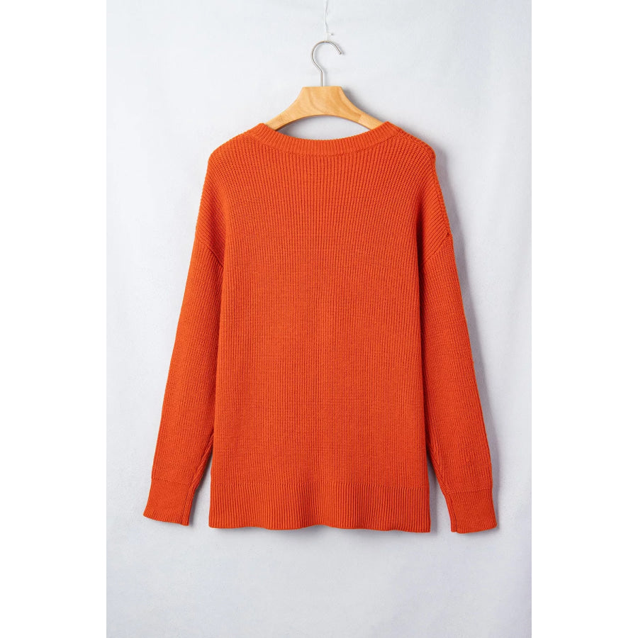 Drop Shoulder Long Sleeve Round Neck Halloween Sweater Apparel and Accessories