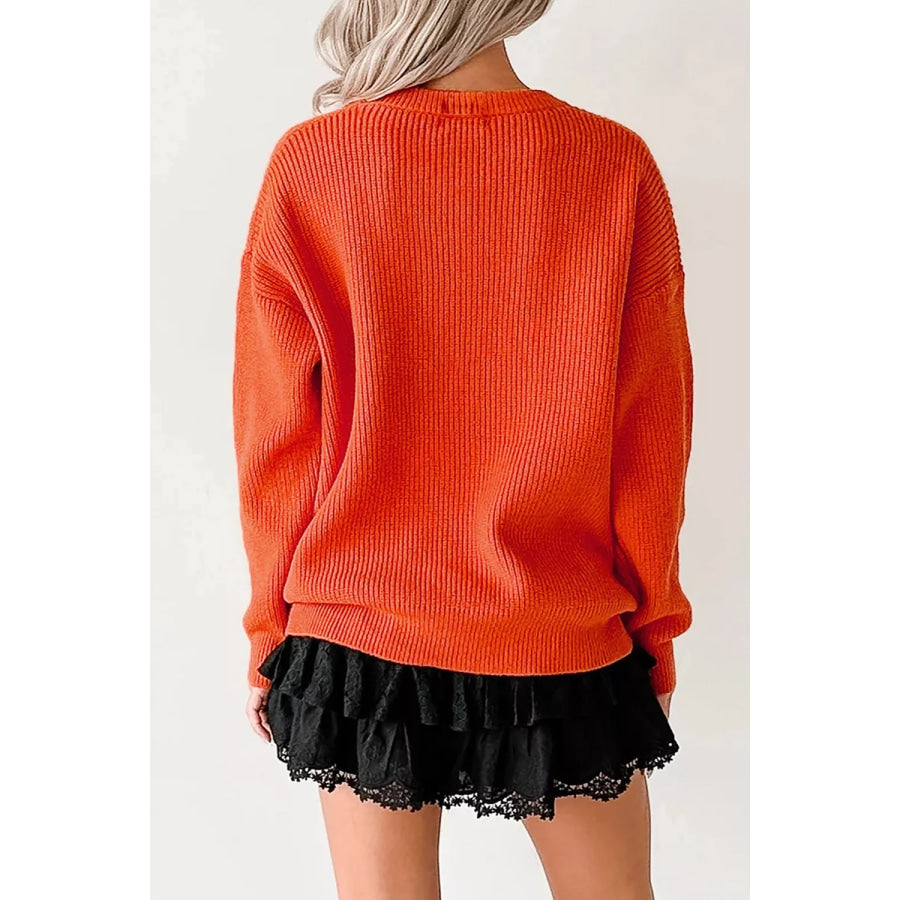 Drop Shoulder Long Sleeve Round Neck Halloween Sweater Apparel and Accessories