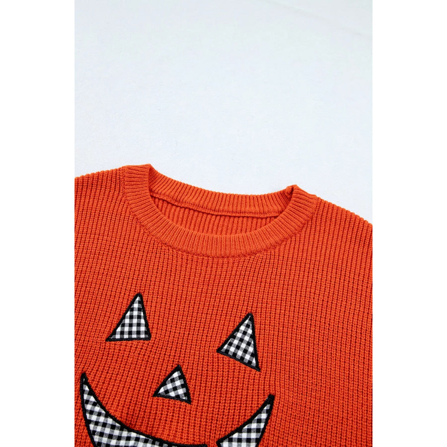 Drop Shoulder Long Sleeve Round Neck Halloween Sweater Apparel and Accessories