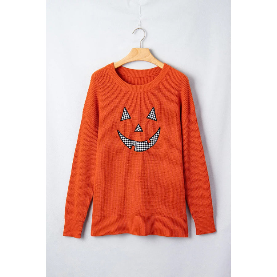 Drop Shoulder Long Sleeve Round Neck Halloween Sweater Apparel and Accessories