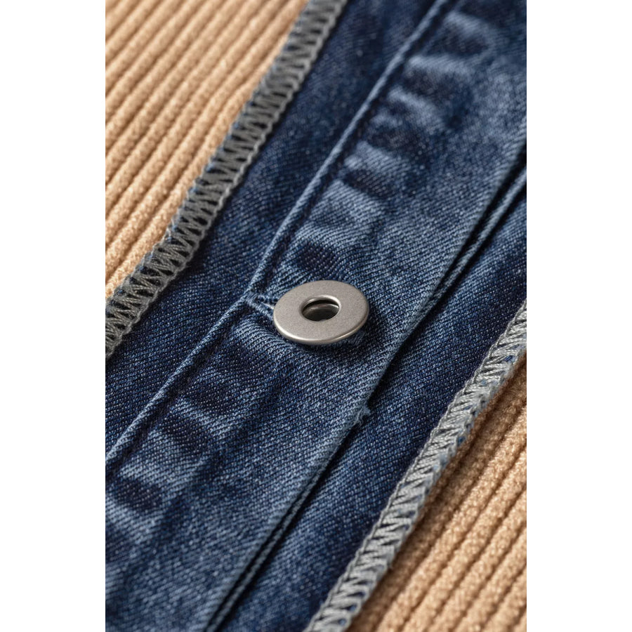 Drop Shoulder Placket Paneling Shirt Collar Long Sleeve Cardigan Apparel and Accessories