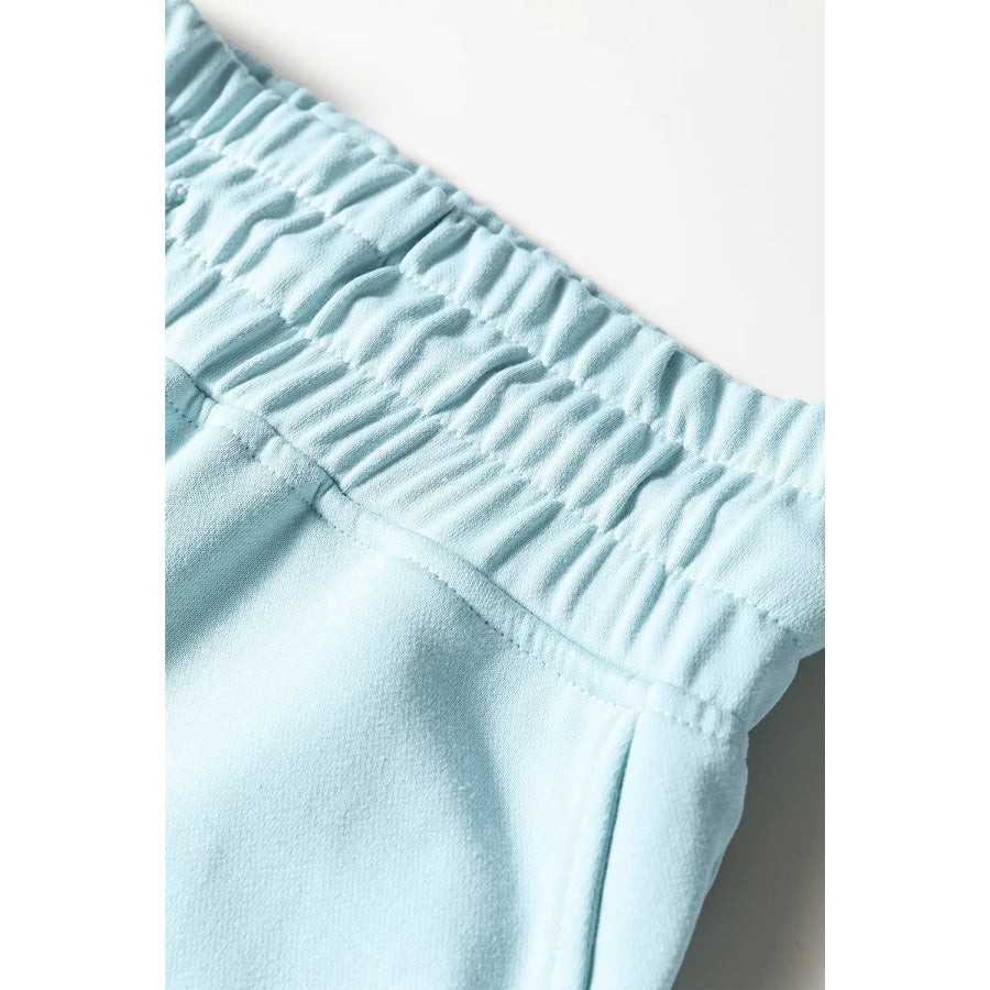 Drop Shoulder Puff Sleeve Crop Pullover Drawstring Wide Leg Pants Set Apparel and Accessories