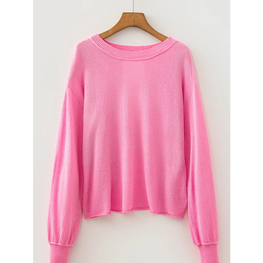 Drop Shoulder Round Neck Long Sleeve Backless Sweater Apparel and Accessories