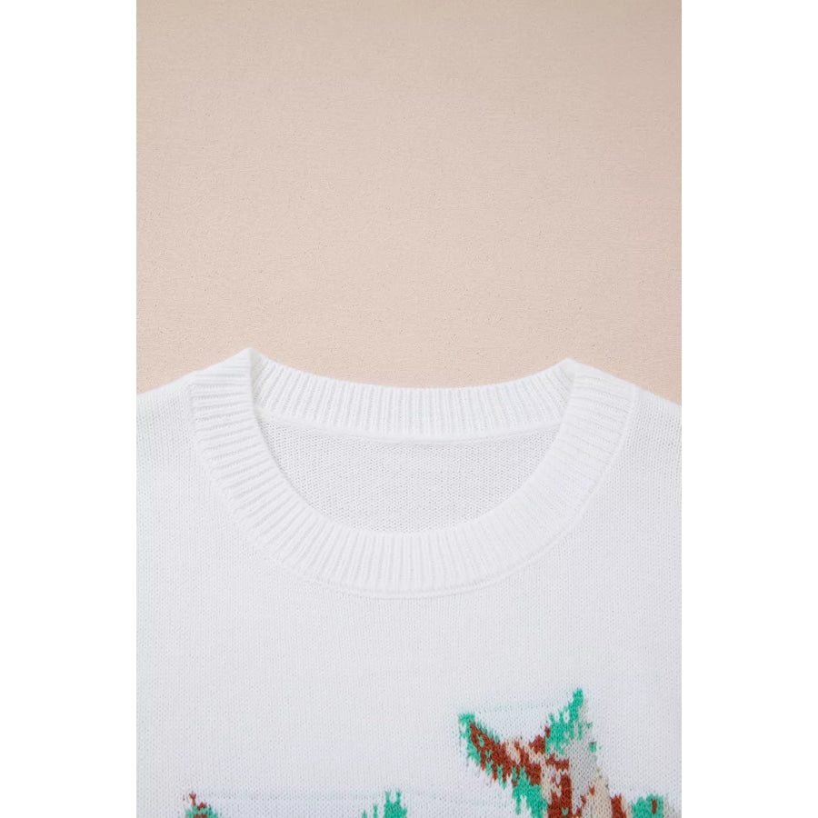 Drop Shoulder Round Neck Long Sleeve Sweater Apparel and Accessories